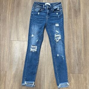 Vervet Blue Distressed High Waist Raw Hem Jeans